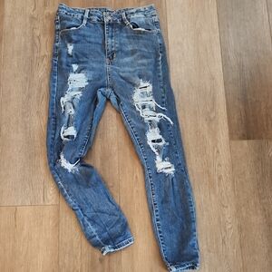 Rue21 Blue Distressed Super High Rise Jeggins